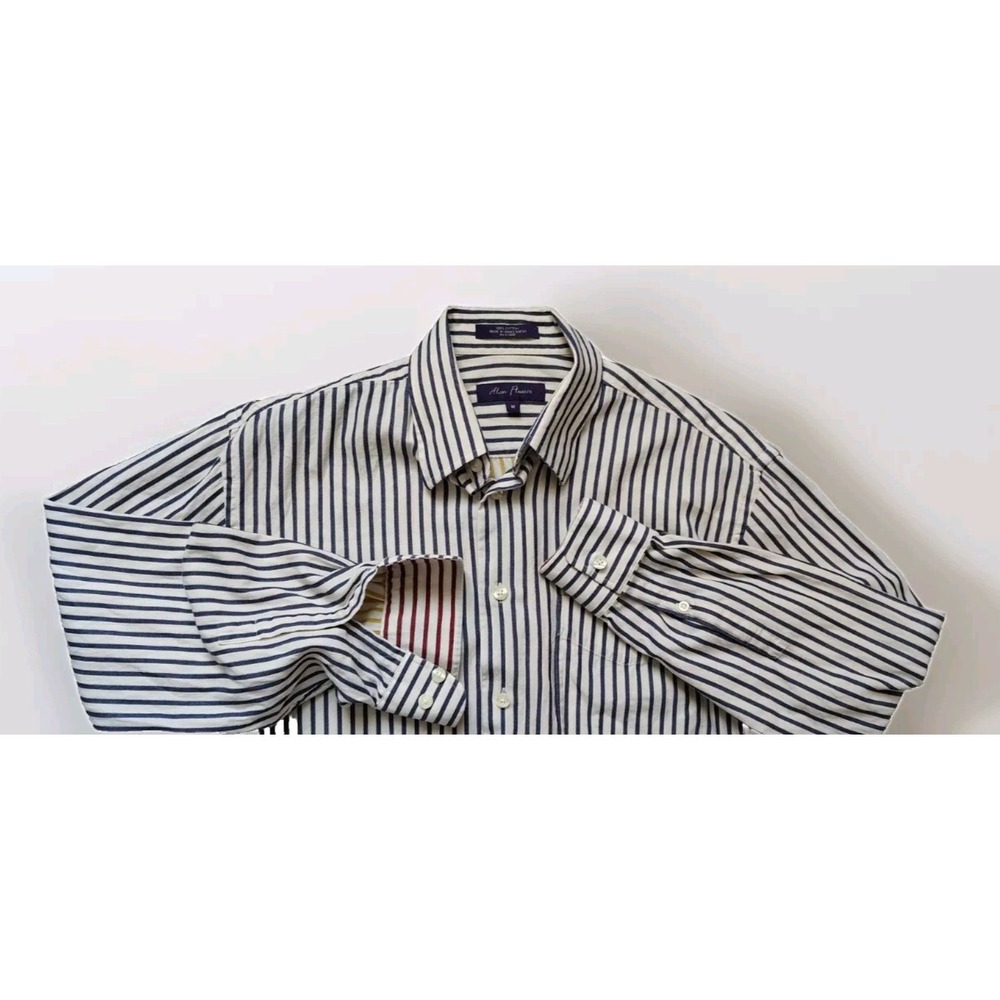 Alan Flusser Shirt‎ Men's M Striped Contrast Cuff Button Up Long Sleeve Cotton